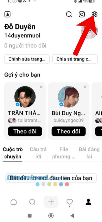 Ấn vào biểu tượng cài đặt