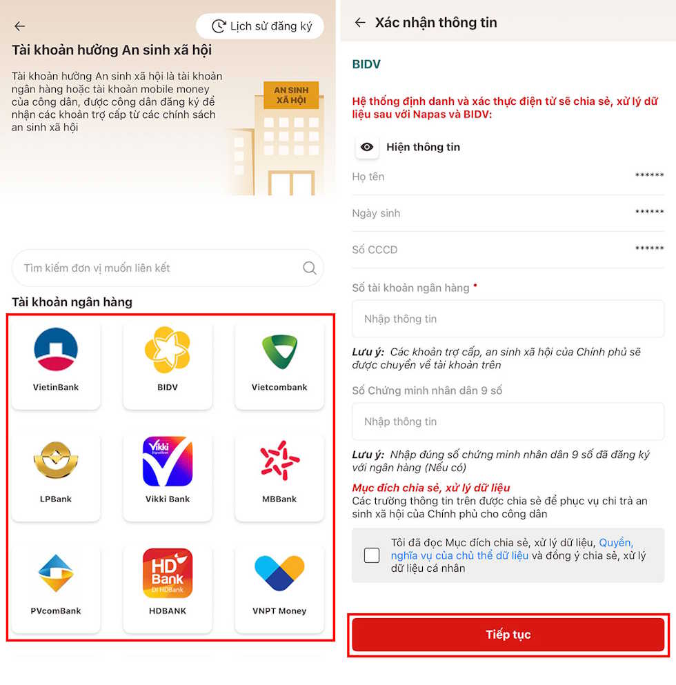 Chọn tài khoản ngân hàng nhận lương hưu