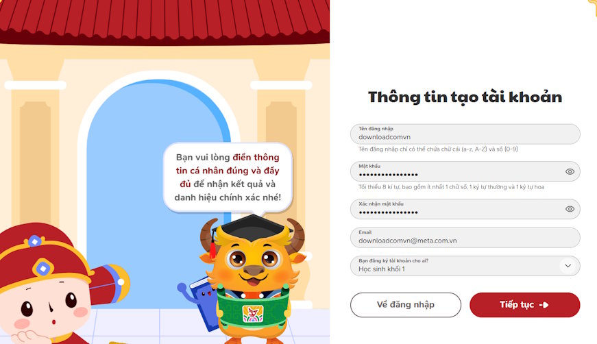 Thông tin tạo tài khoản