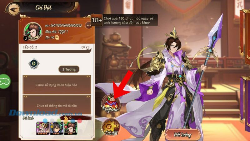 Ấn vào mục Giftcode.
