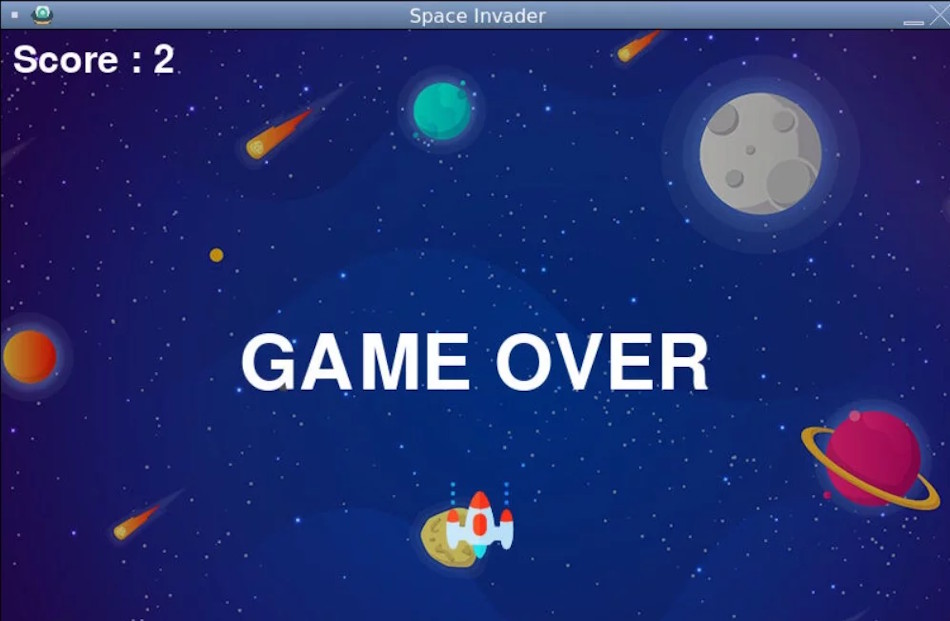 Màn hình game over cho game Space Invaders tạo bằng Python