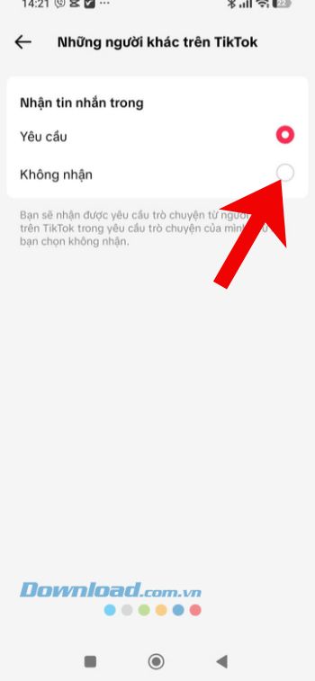 Ấn và chọn mục Không nhận
