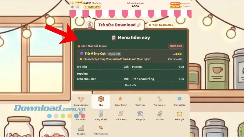 Làm quen với menu và nguyên liệu