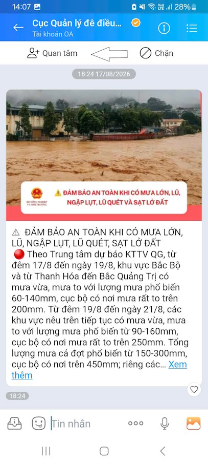 Nhấn nút quan tâm