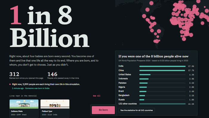 1 for 8 Billion là game mô phỏng cuộc sống dựa trên thống kê và nhân khẩu học