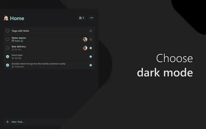 Microsoft To Do còn tích hợp chế độ tối giúp bảo vệ mắt