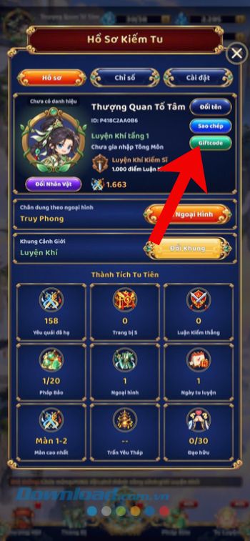 Chạm vào mục Giftcode