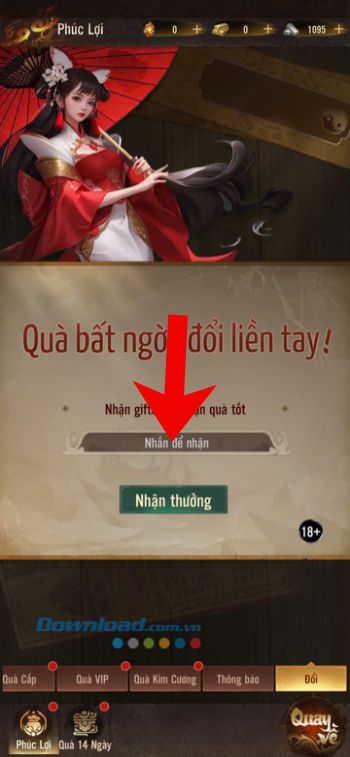 Nhập chính xác mã code > Nhấn vào nút Nhận thưởng