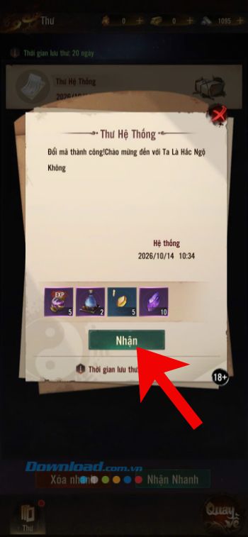 Chạm vào nút Nhận