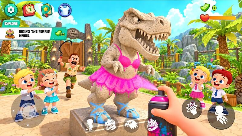 Khám phá và bày trò nghịch ngợm trong vườn thú khủng long khi chơi game Zoo Prank 2: Jurassic Animals