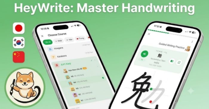 Heywrite * Ứng dụng hỗ trợ luyện viết tiếng Nhật, Hàn, Trung