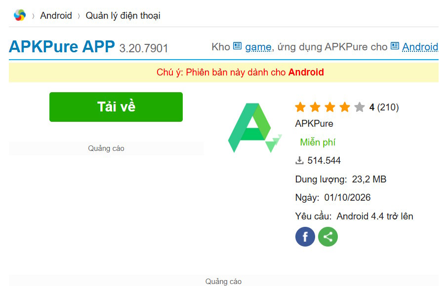 Tải APKPure trên Android