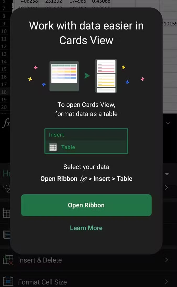 Card View trên Excel