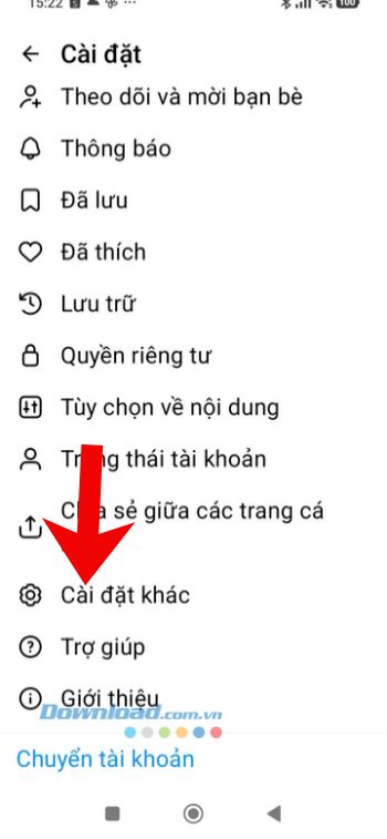 Nhấn vào mục Cài đặt khác