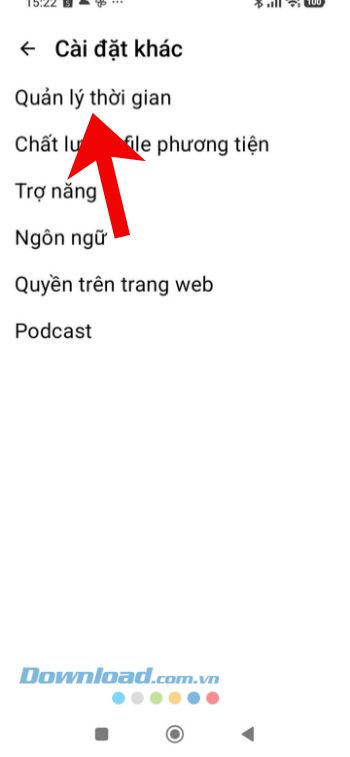 Ấn vào mục Quản lý thời gian