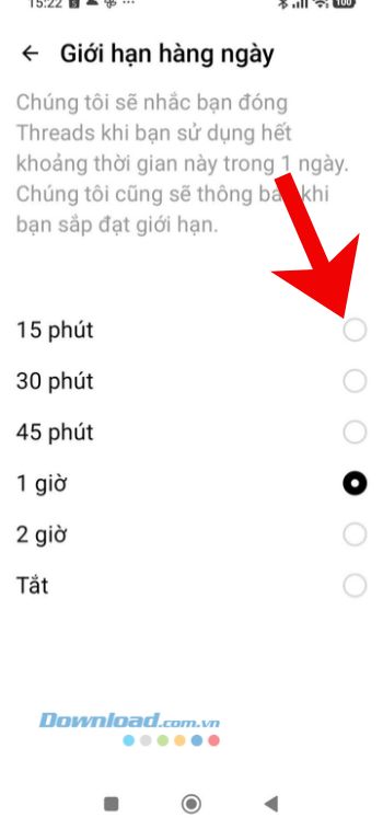 Nhấn và chọn khoảng thời gian giới hạn sử dụng