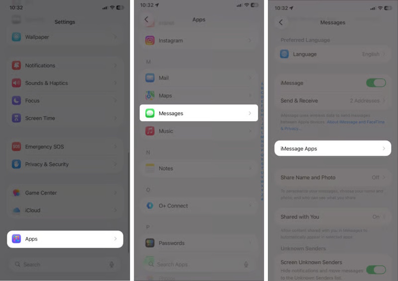 Sắp xếp ứng dụng gọn gàng trong Messages