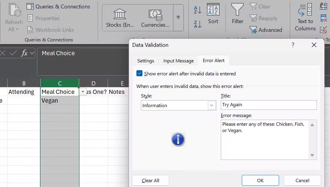 Xác thực dữ liệu trong Microsoft Excel