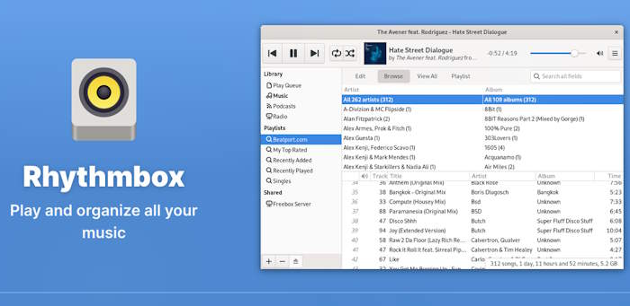 Rhythmbox là phần mềm phát nhạc và quản lý thư viện nhạc miễn phí cho Linux