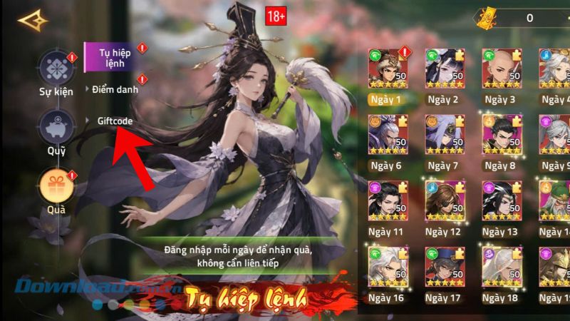 Chạm vào mục Giftcode