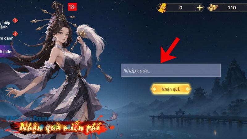 Nhập chính xác các mã giftcode > Nhấn vào nút Nhận quà. 
