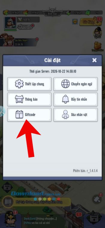 Nhấn vào nút Giftcode