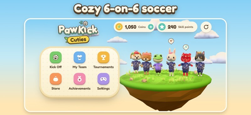 Tham gia các trận đấu bóng 6v6 trong thế giới động vật hỗn loạn trong game PawKick Cuties