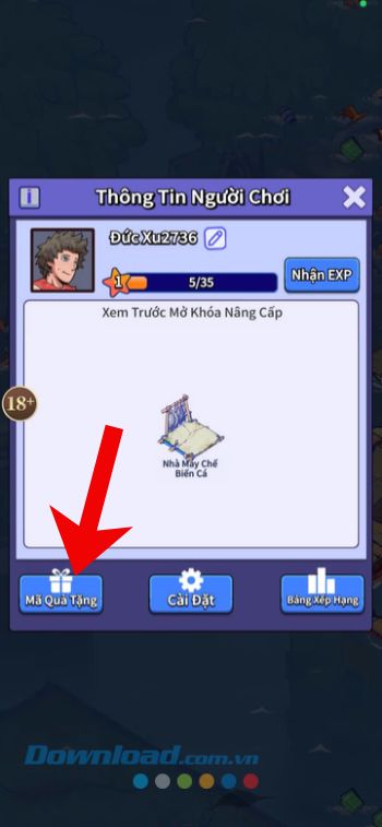 Chạm vào mục Mã quà tặng