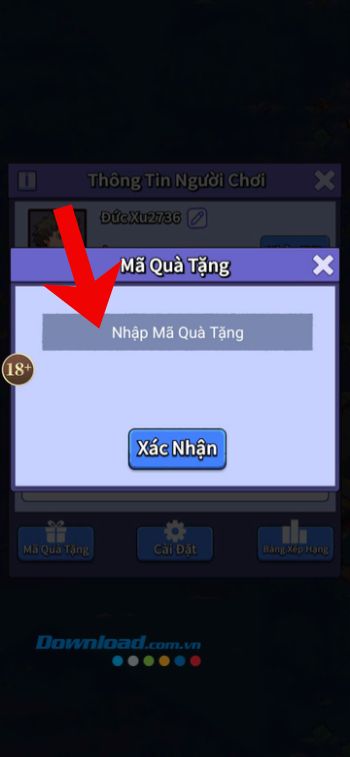 Nhập chính xác mã giftcode
