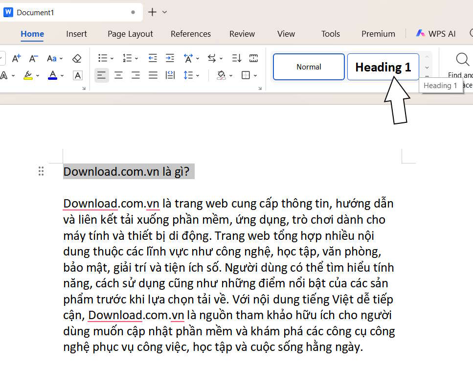 Chọn phần muốn làm mục lục