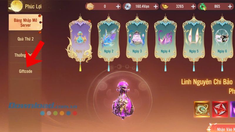 Chạm vào mục Giftcode