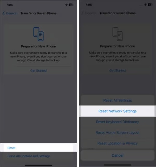 Reset mạng trên iPhone