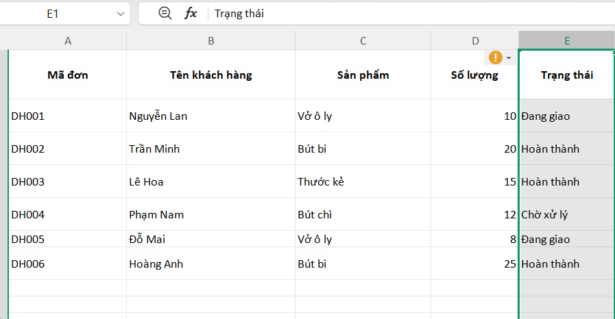 Chọn vùng muốn tạo menu thả xuống