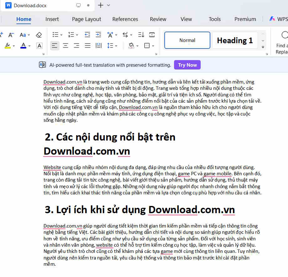 Tạo mục lục trong WPS Writer
