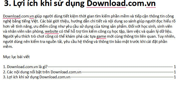 Mục lục đã được tạo trong WPS Writer