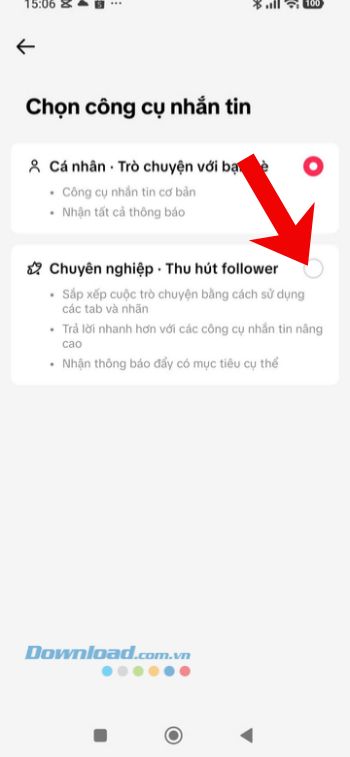 Chạm vào mục Chuyên nghiệp - Thu hút follower