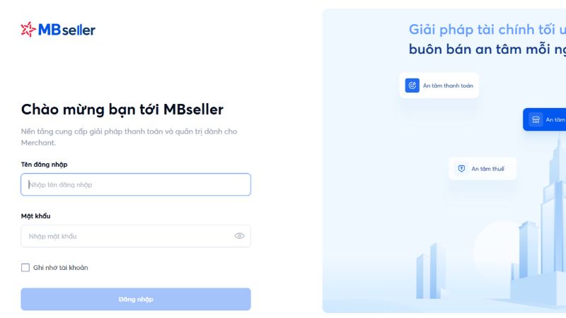 Giao diện đăng nhập tài khoản trang web MBseller