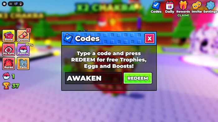 Đổi code game +1 Anime Eyes