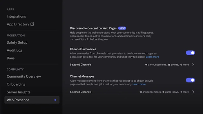 Tùy chọn sự hiện diện trên web trên Discord